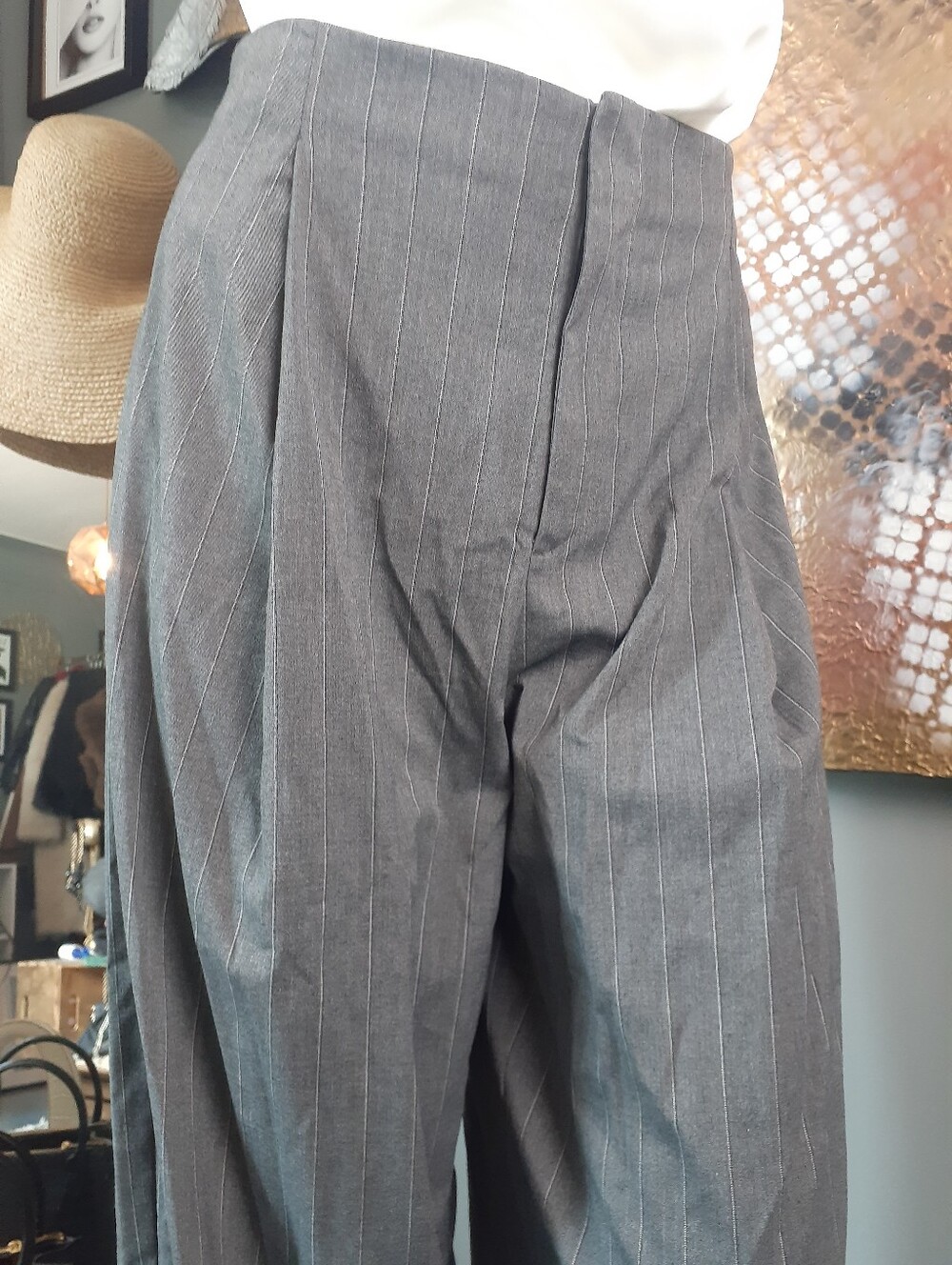 Zara Nwt Pinstripe Balloon Hem Trousers - Gray - Picture 12 of 16